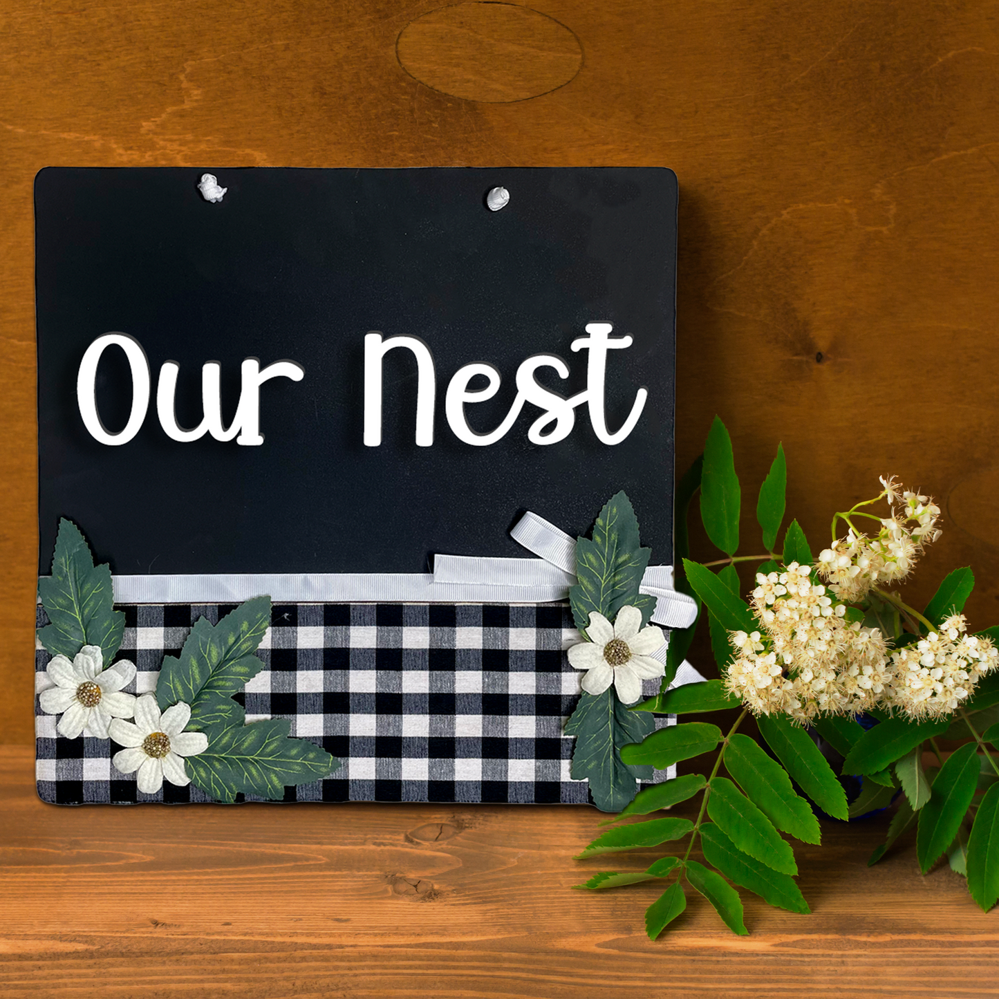 Our Nest Wall Decor Hanging Wooden Frame 3D Buffalo Print Floral Art