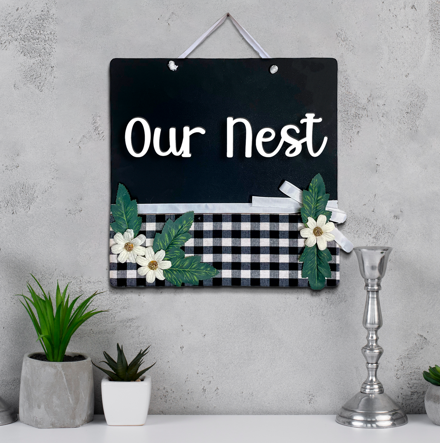 Our Nest Wall Decor Hanging Wooden Frame 3D Buffalo Print Floral Art