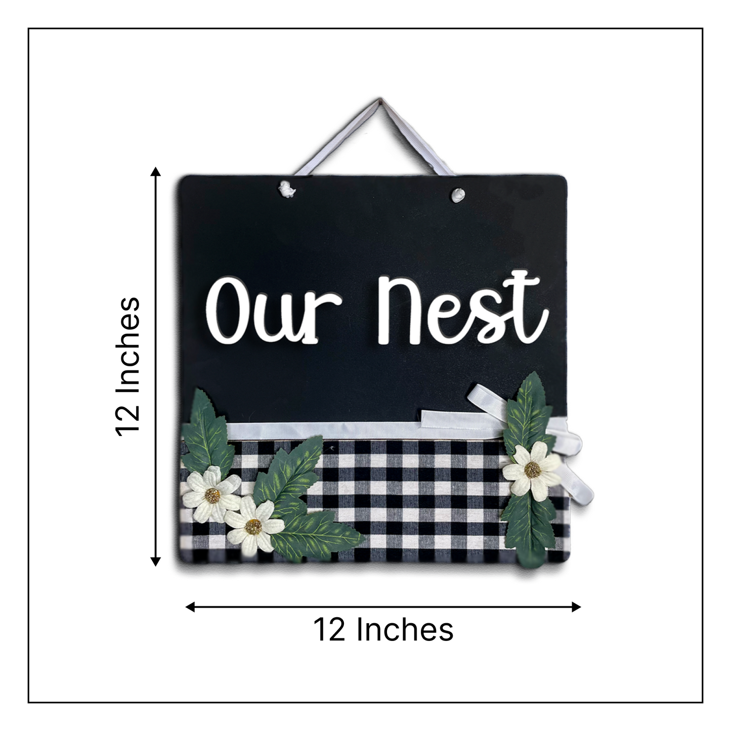 Our Nest Wall Decor Hanging Wooden Frame 3D Buffalo Print Floral Art