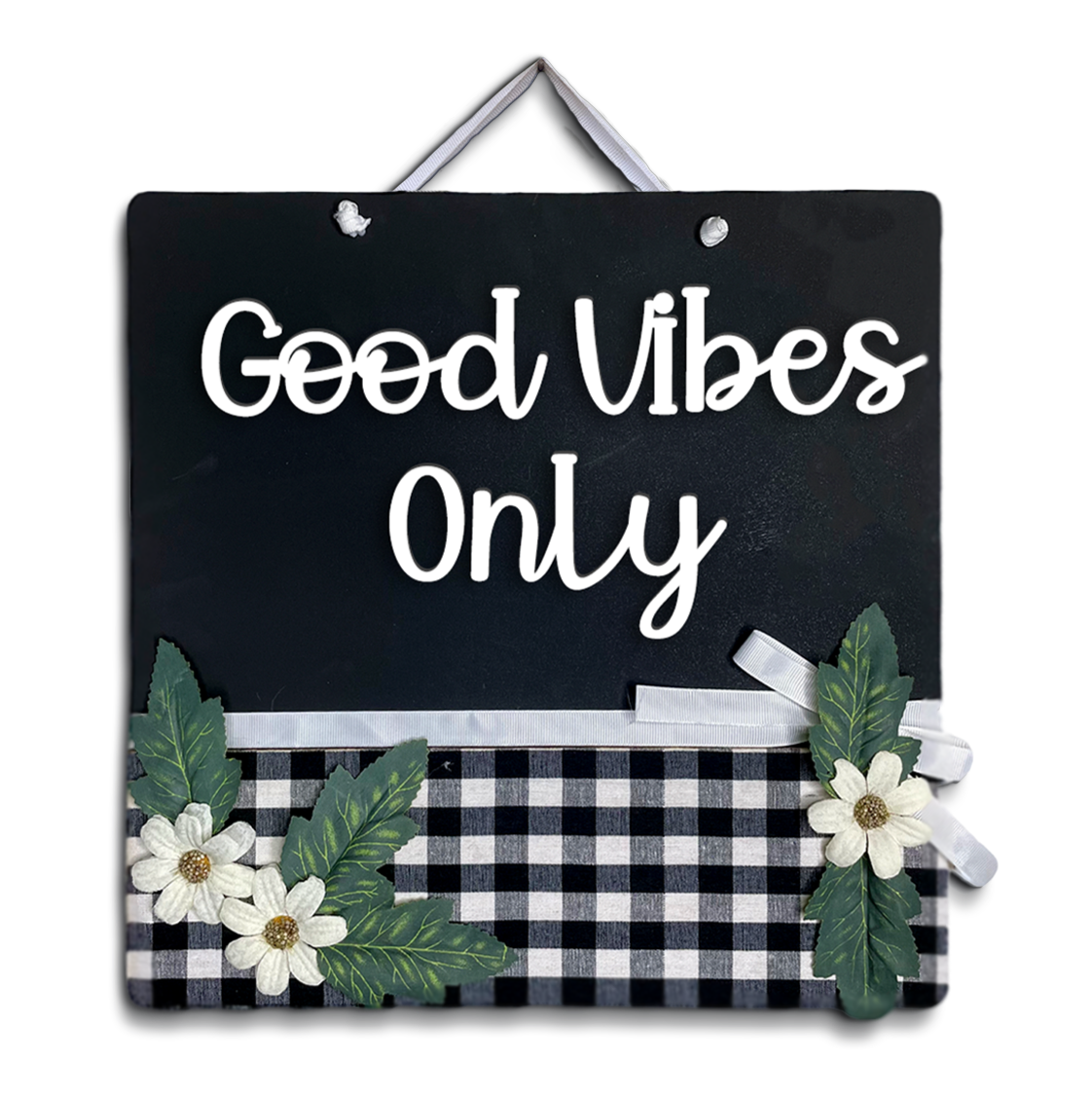 Good Vibes Only Wall Hanging Wooden Positive Quote Frame Hanger 3D Buffalo Print Floral Art