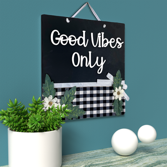 Good Vibes Only Wall Hanging Wooden Positive Quote Frame Hanger 3D Buffalo Print Floral Art