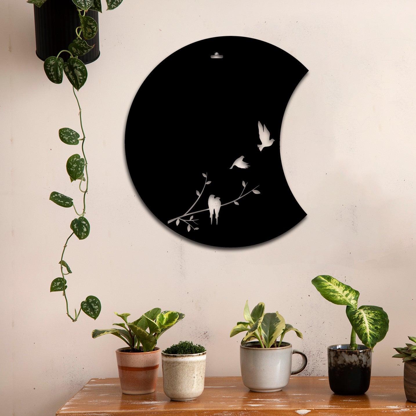 Flying Birds Half Moon 3D Wooden Wall Hanging Decor