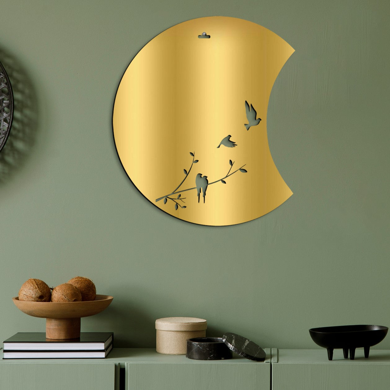 Flying Birds Half Moon 3D Wooden Wall Hanging Decor