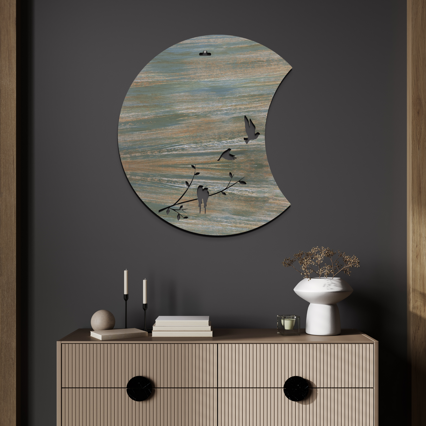 Flying Birds Half Moon 3D Wooden Wall Hanging Decor