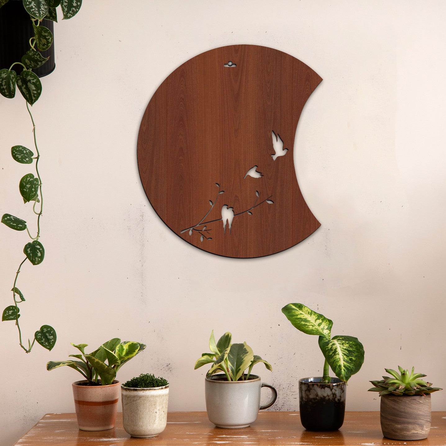 Flying Birds Half Moon 3D Wooden Wall Hanging Decor