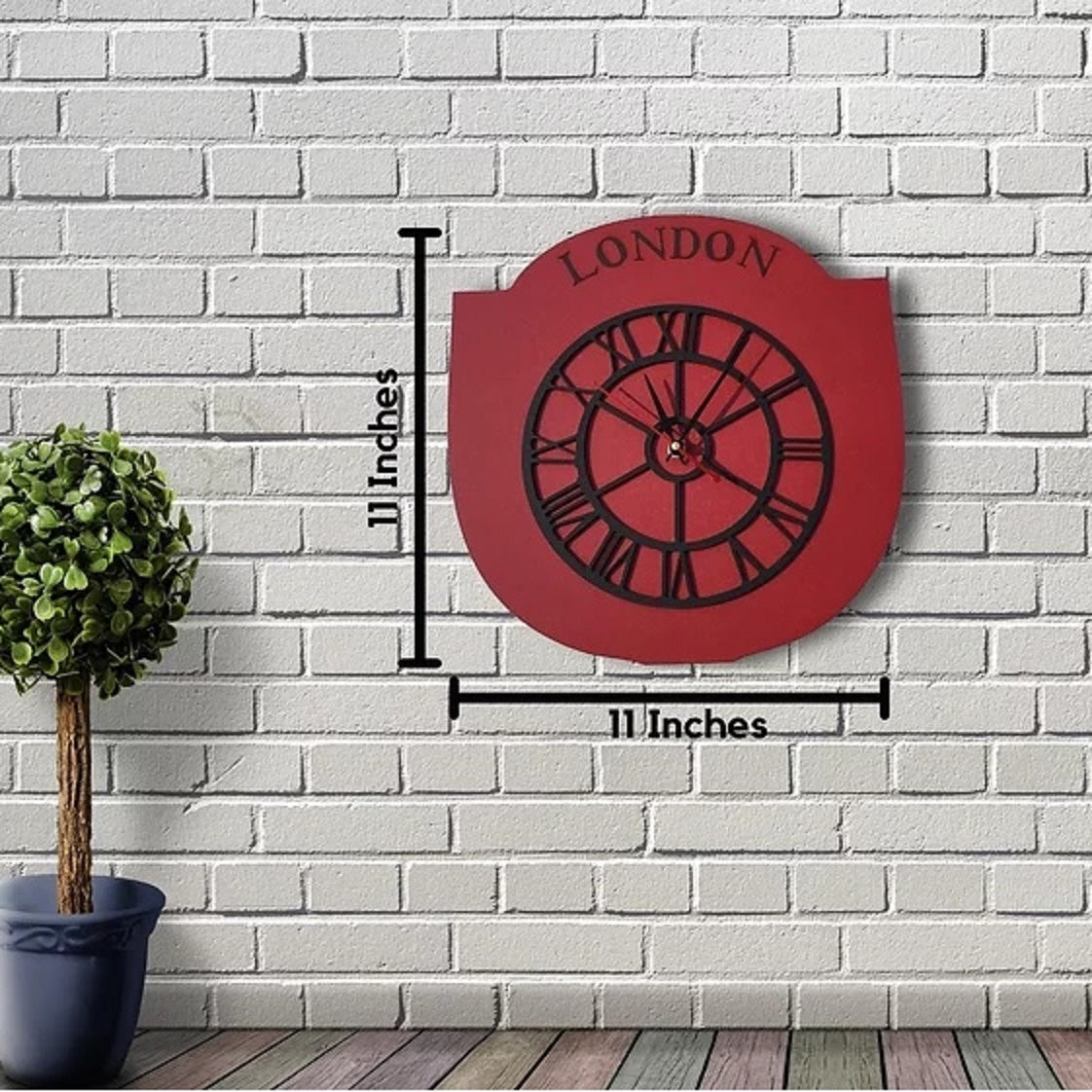 London Style Silent Wall Clock-Deep Red