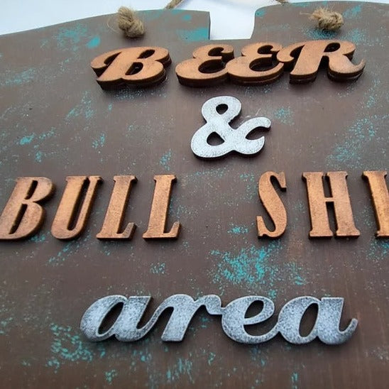 Curved Shaped Beer & Bull Shit Area Rustic Sign Board