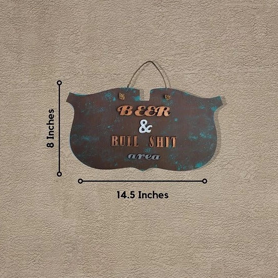 Curved Shaped Beer & Bull Shit Area Rustic Sign Board
