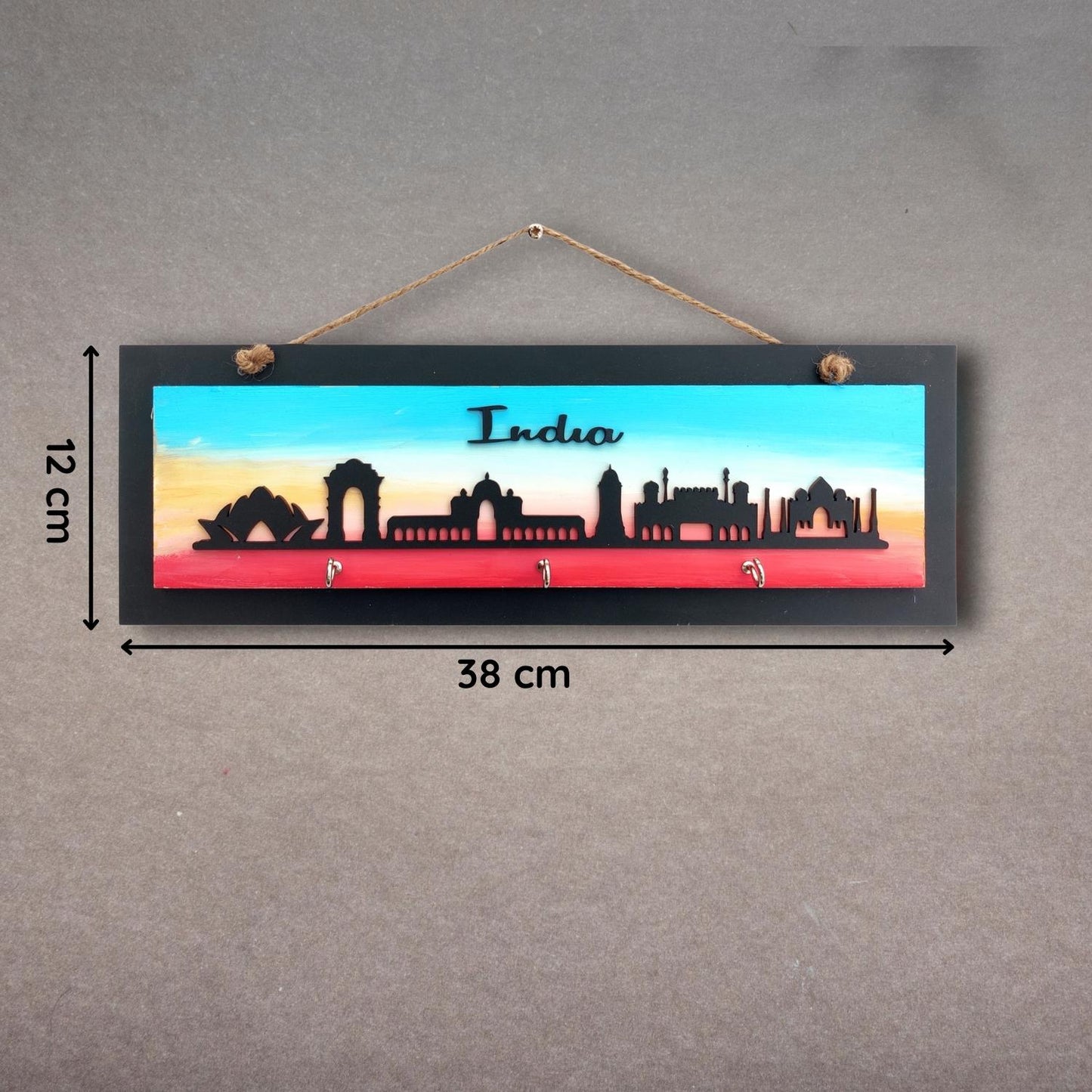 India Skyline Wooden Keyholder with 3 Hooks