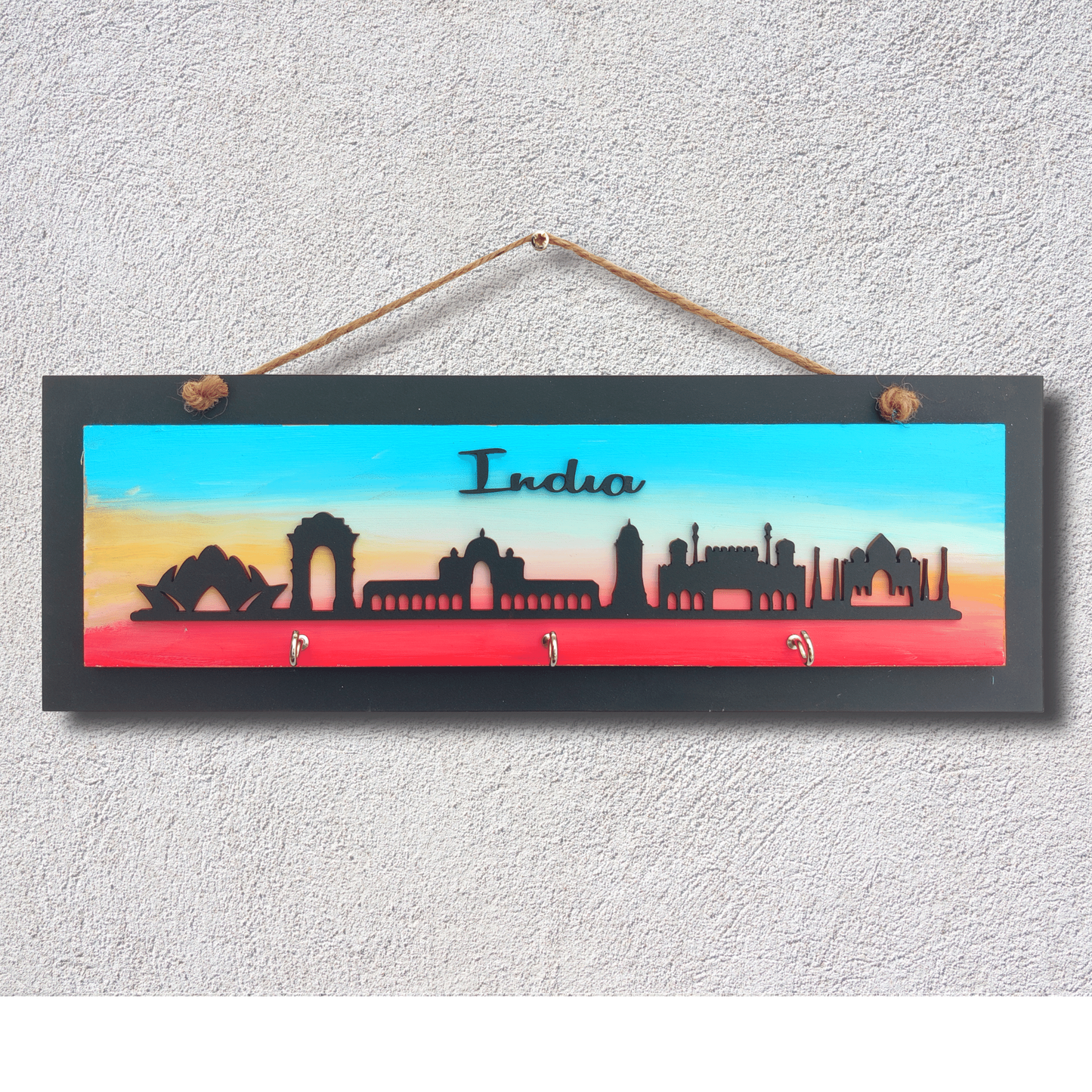 India Skyline Wooden Keyholder with 3 Hooks