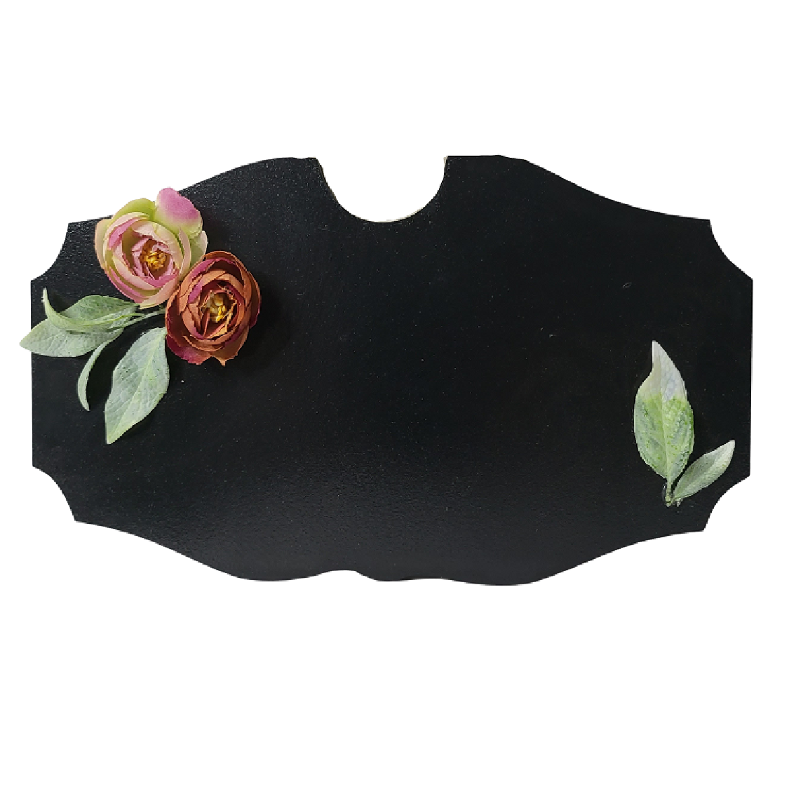 Black Nameplate With Beautiful Flowers and Leaves