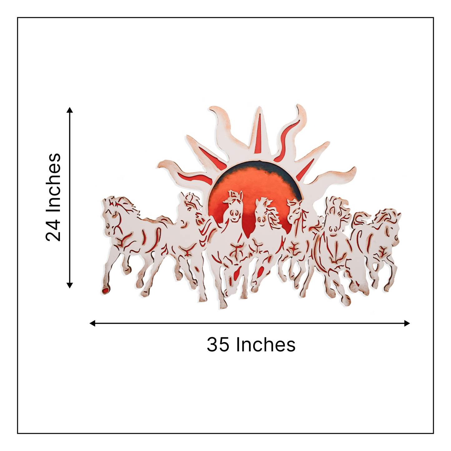 7 Horses With Rising Sun Vaastu Wall Art in Ivory and Orange