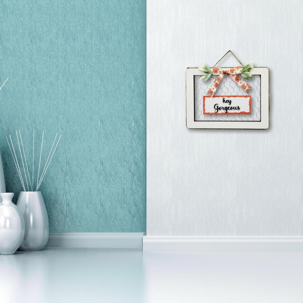 Hey Gorgeous 3D Wooden Wall Art With Iron Mesh, Artificial Flowers, and Ribbon Bow