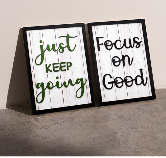 YES YOU CAN, JUST KEEP GOING, FOCUS ON GOOD Motivational Quotes Set of 3