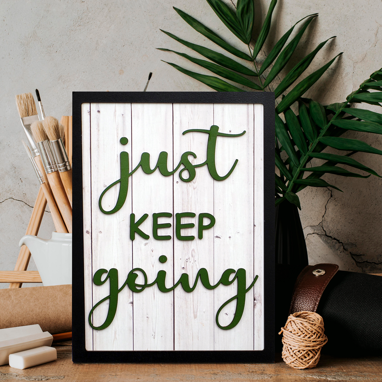 JUST KEEP GOING Motivational Wooden Frame Wall Art