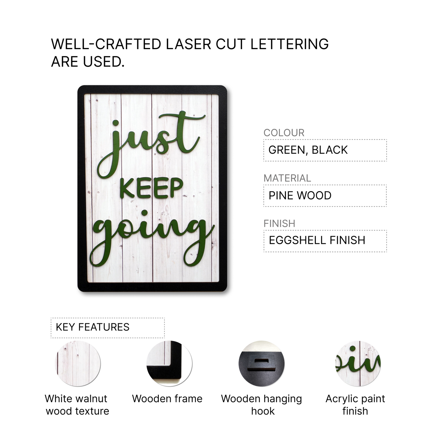 JUST KEEP GOING Motivational Wooden Frame Wall Art