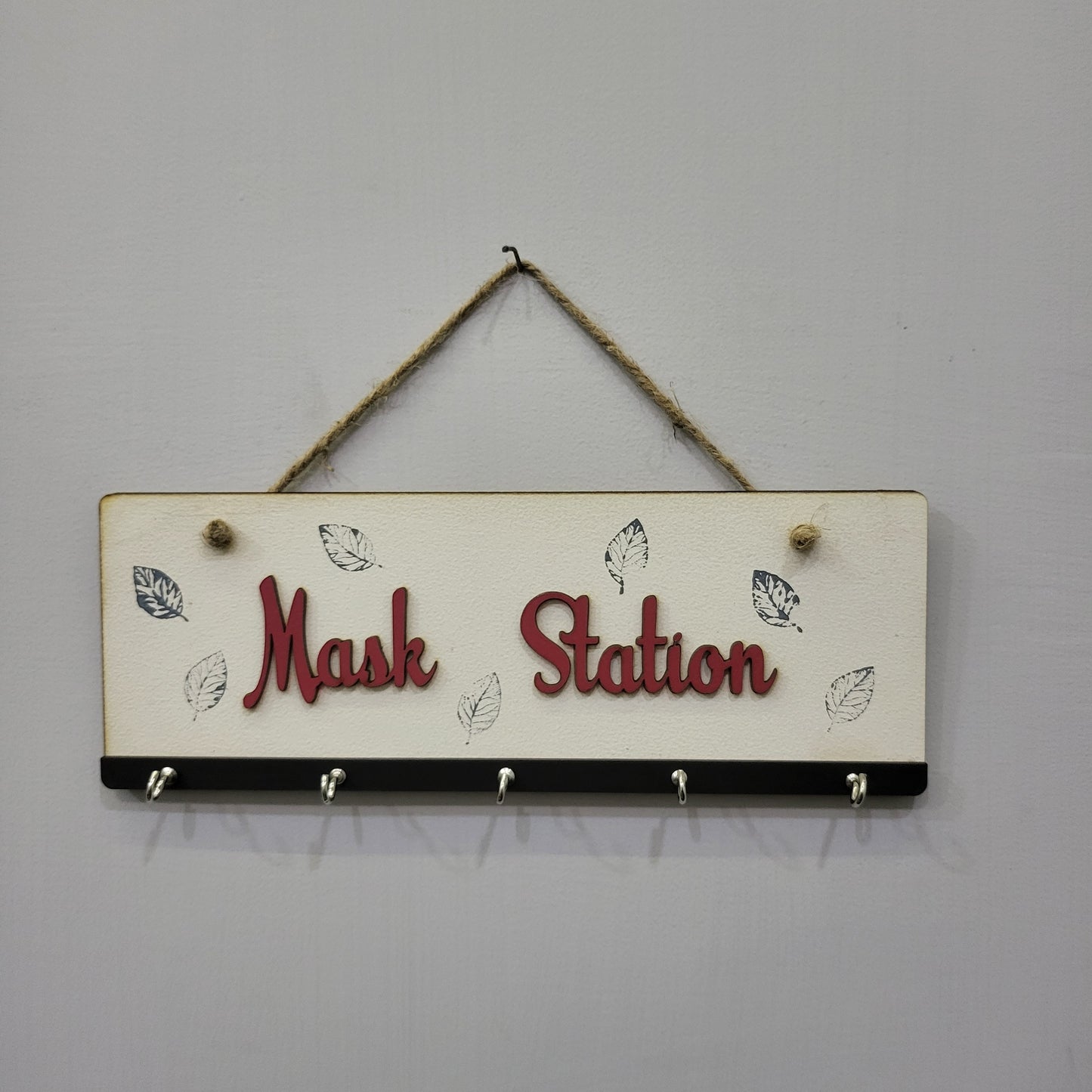 Mask Station Mask and Key Holder With 5 Hooks For Personalization