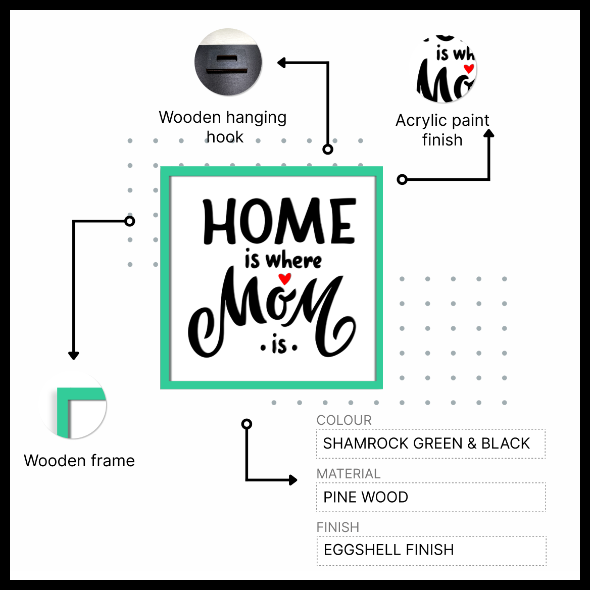 Home is Where MOM is Quote Wooden Frame Wall Art