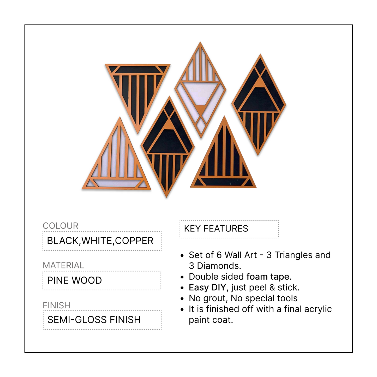 Set of 6 Triangle 3D Wall Art Panel