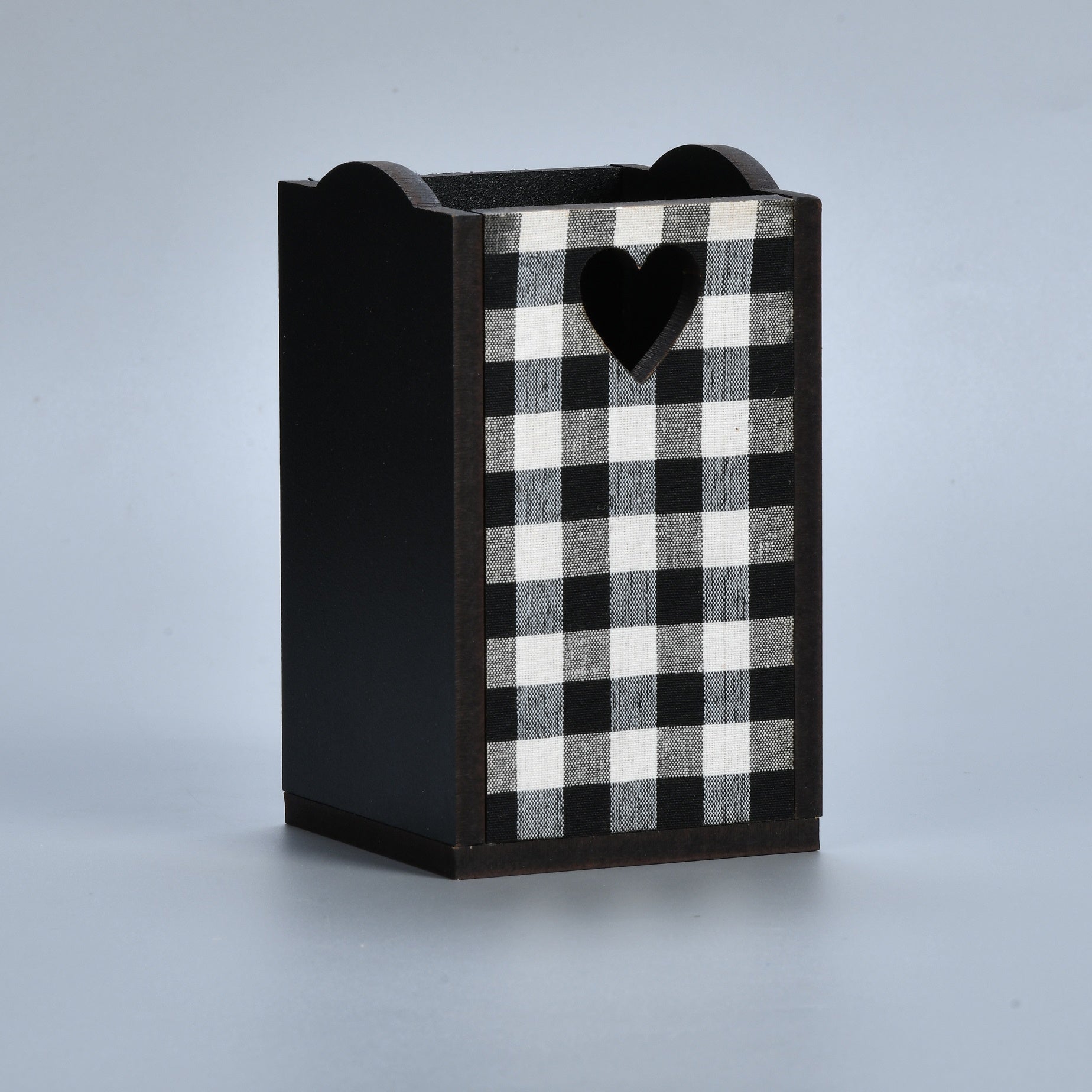 Multipurpose Wooden Black and White Buffalo Print Holder Stand