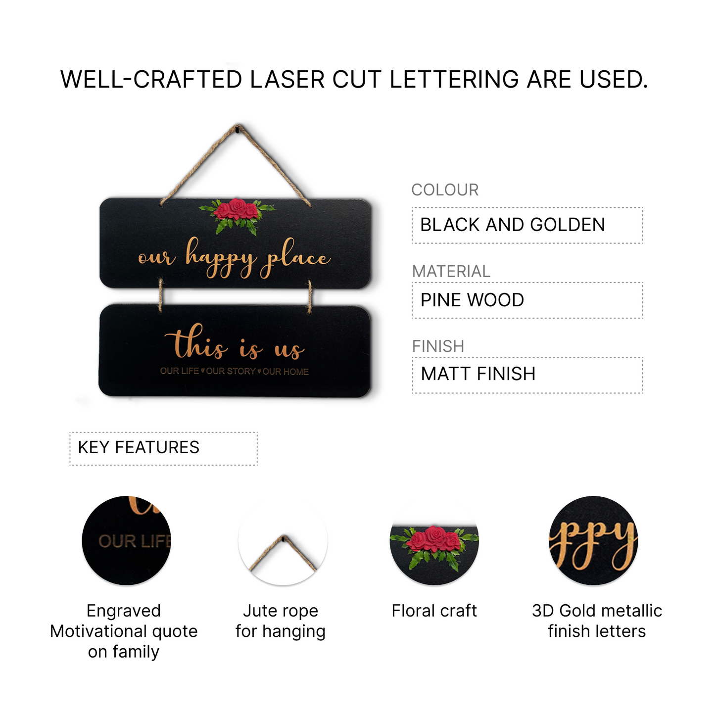 Our Happy Place 2 Layers Wooden Wall Hanging