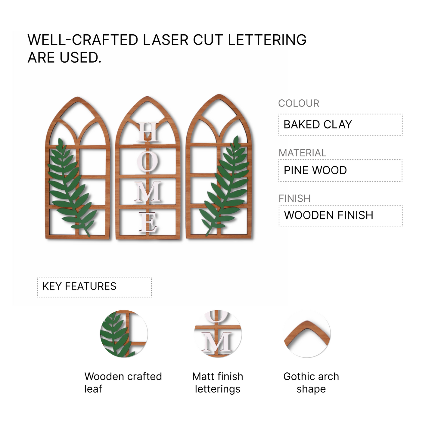 Gothic Botanical Window Wall Art Set of 3 Rustic Orange