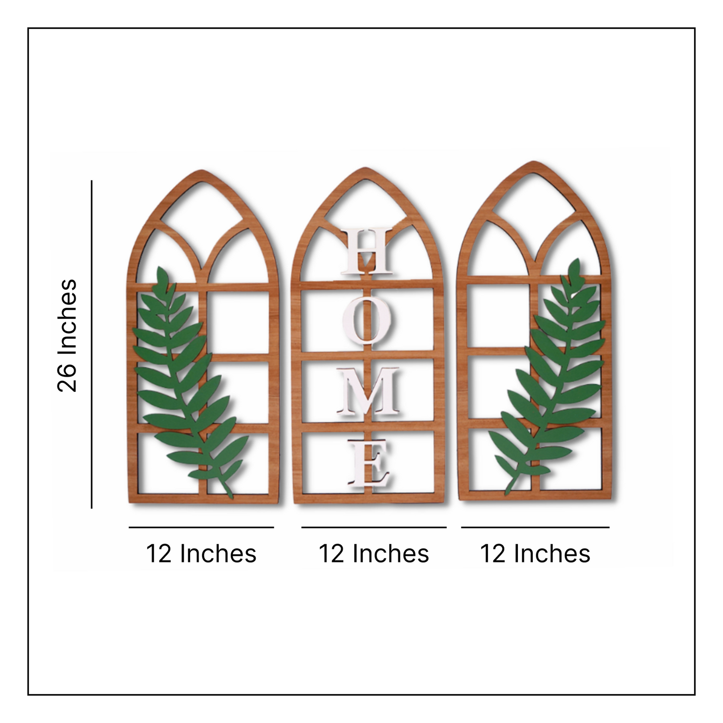 Gothic Botanical Window Wall Art Set of 3 Rustic Orange