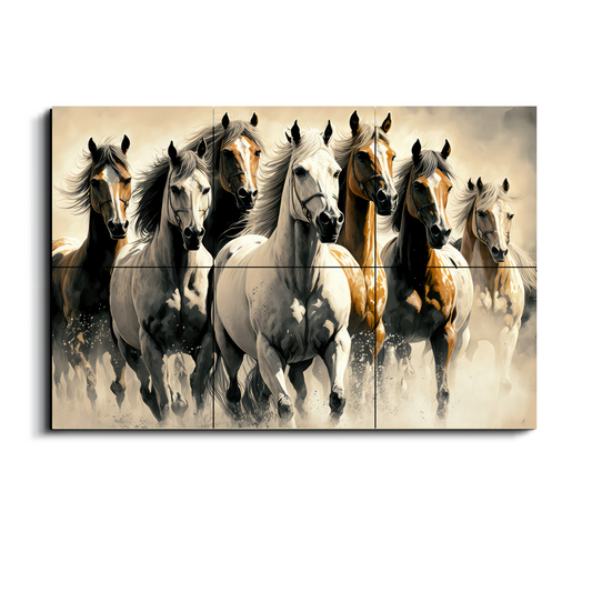 Running Horses Wood Print Wooden Wall Tiles Set