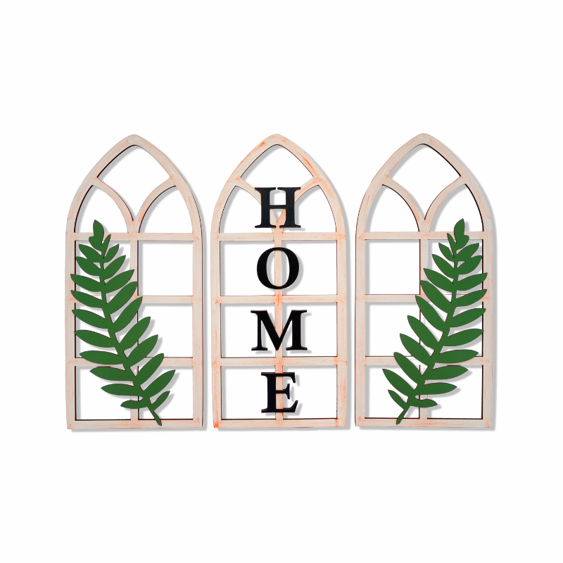 Gothic Botanical Window Wall Art Set of 3 Rustic Orange