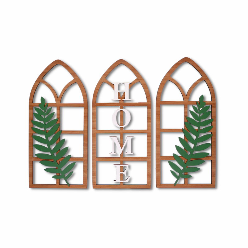 Gothic Botanical Window Wall Art Set of 3 Rustic Orange