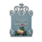 You Are Welcome Wooden Wall Hanging With Artificial Pink Roses and Leaves