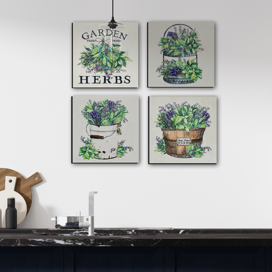 Rustic Herb Garden Gallery Wall Art Panel Set of 4