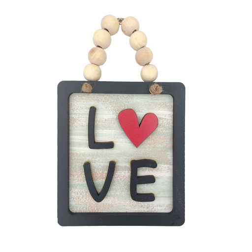 LOVE Square Wooden Wall Décor With Wooden Balls Hanging Rope