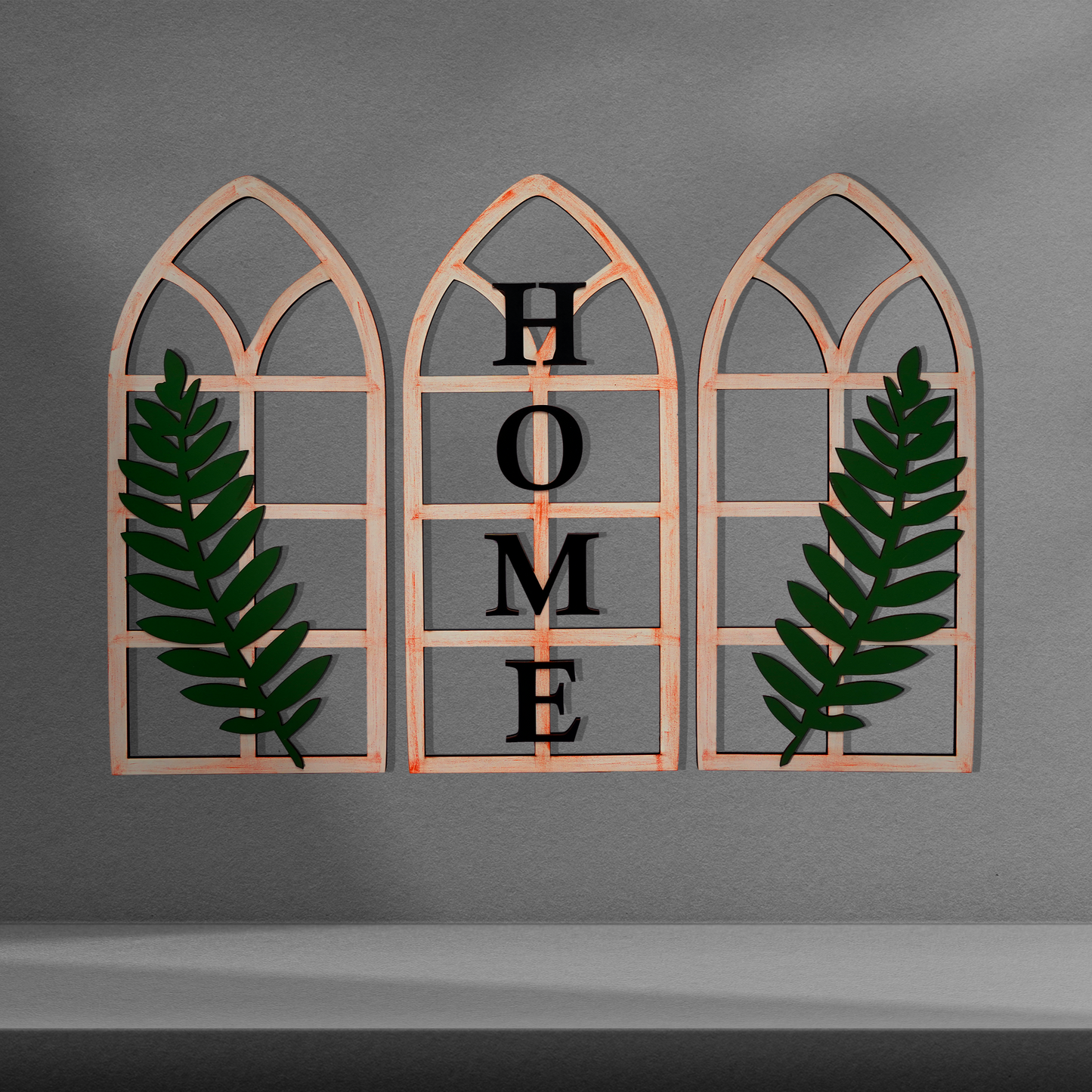 Gothic Botanical Window Wall Art Set of 3 Rustic Orange