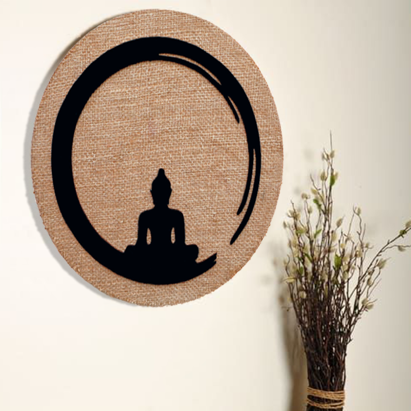 3D Round Buddha Wall Art With Jute Background