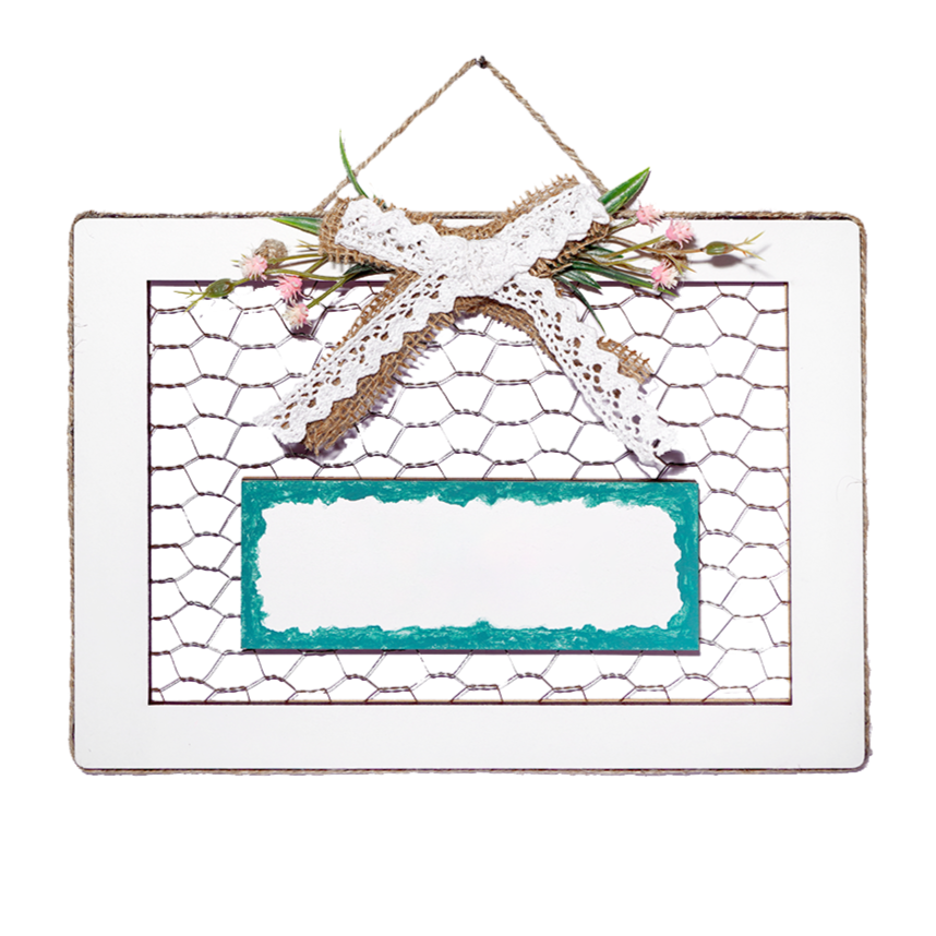 Blessed Knitted 3D Wooden Wall Art With Wire Mesh & Bow-Personalized