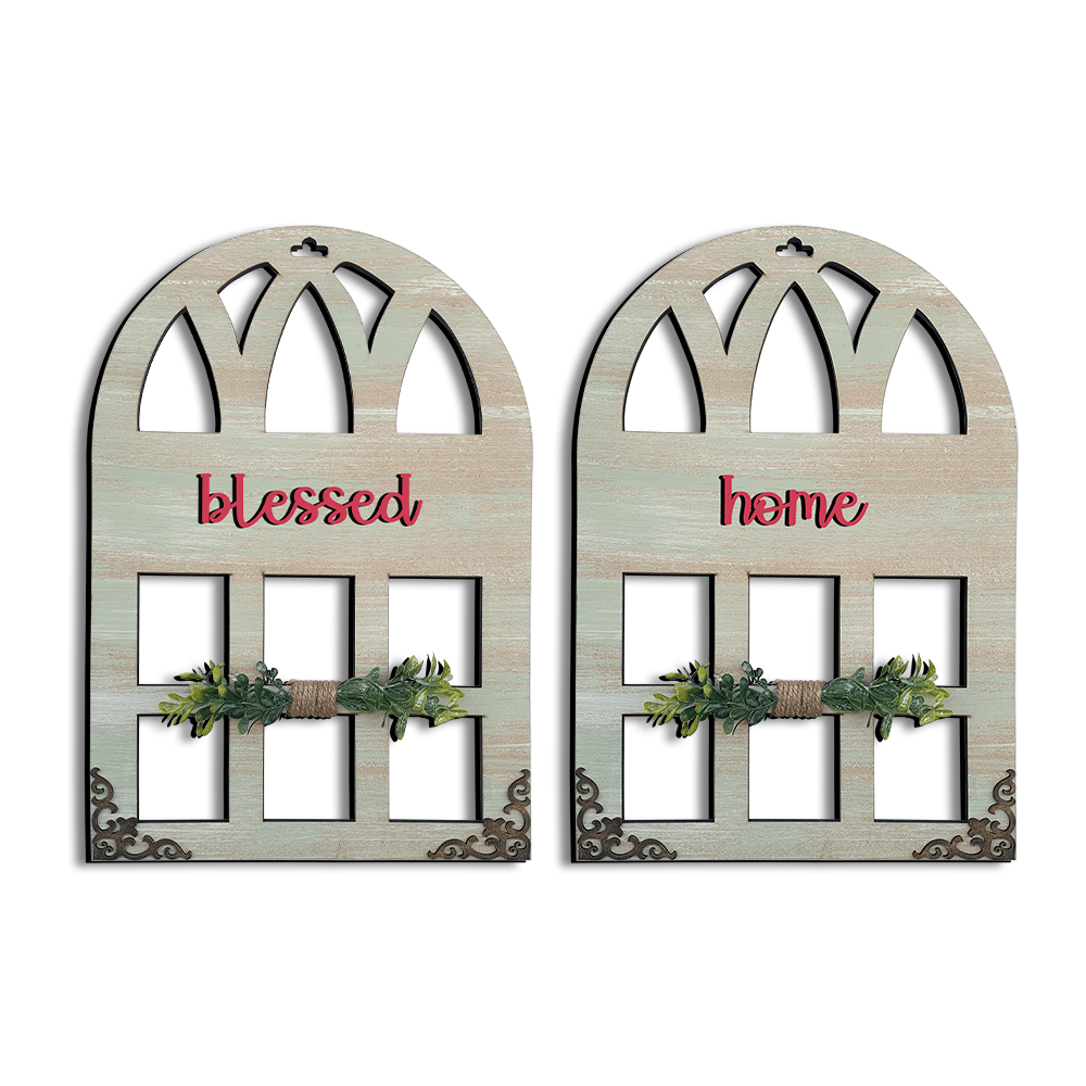 Blessed Home Quote Window Wall Art Rustic Set Of 2