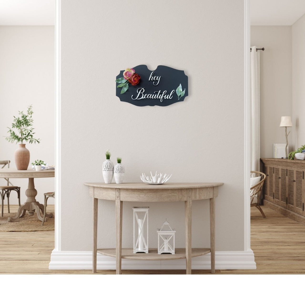 Hey Beautiful 3D Wooden Wall Art With Beautiful Flowers and Leaves