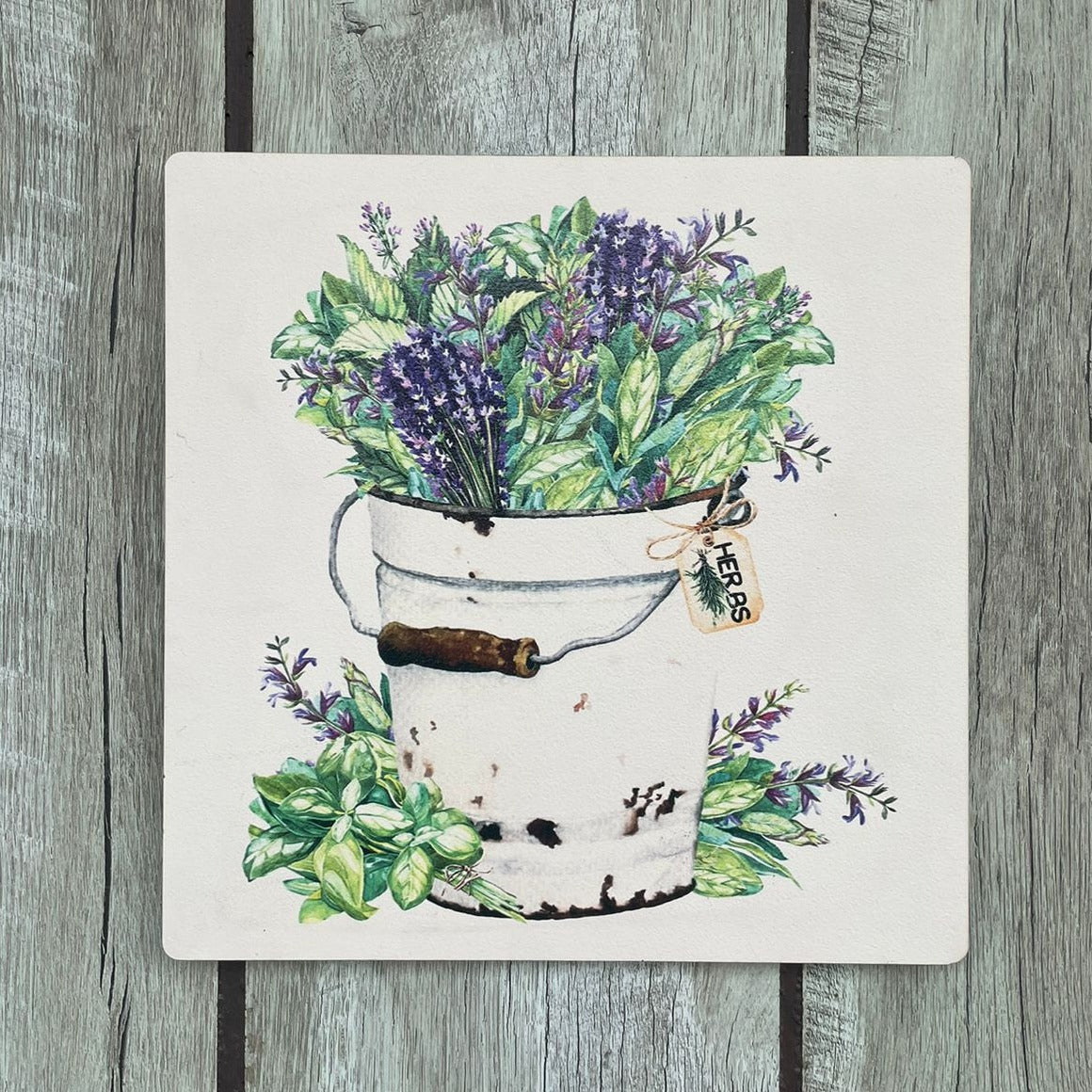 Herbs Rustic Bucket Planter Wooden Wall Art