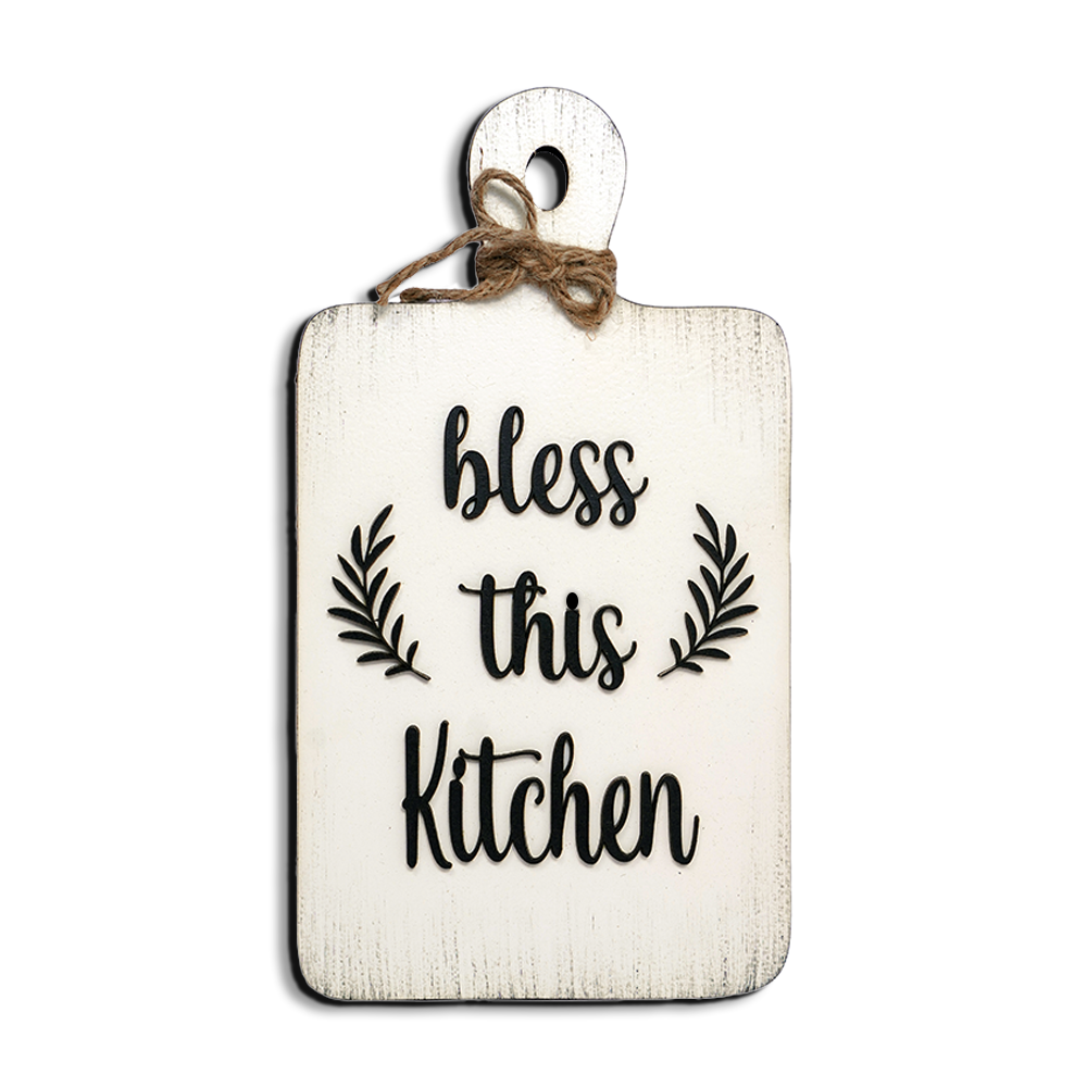 Bless This Kitchen Quote Chop Board Wooden Wall Art for Kitchen, Café, and Restaurant