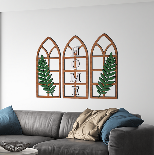 Gothic Botanical Window Wall Art Set of 3 Rustic Orange