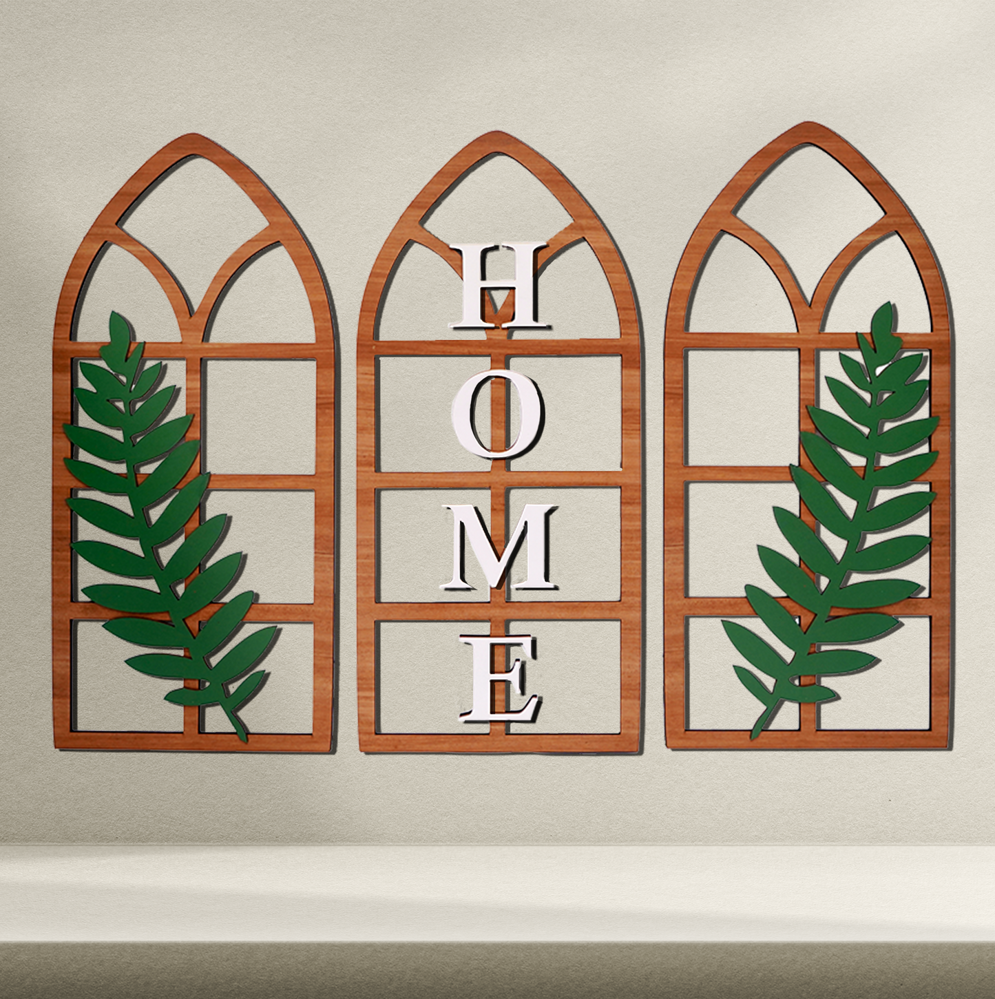 Gothic Botanical Window Wall Art Set of 3 Rustic Orange