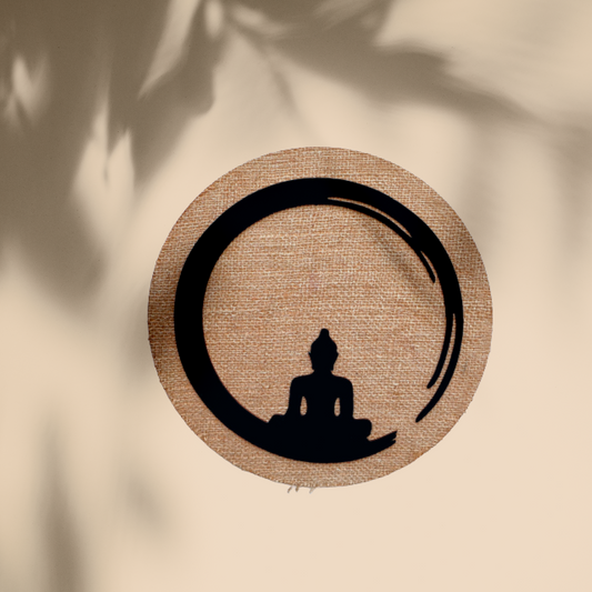 3D Round Buddha Wall Art With Jute Background