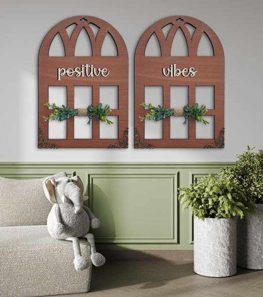 Positive Vibes Quote Window Wall Art Set Of 2