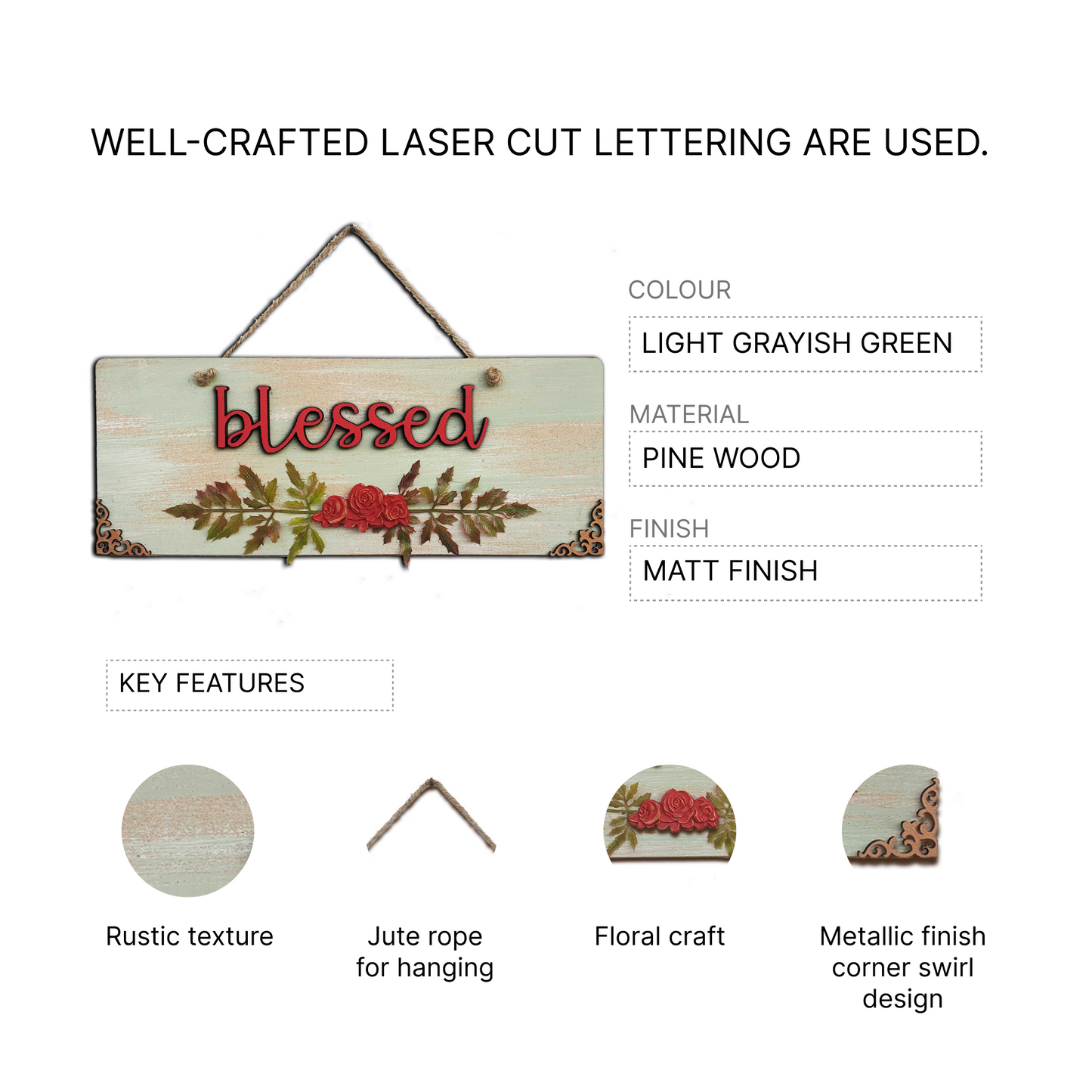 Blessed Quote Rustic Vintage Wooden Door or Wall Hanging