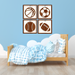 Set Of 4 Basketball, Baseball, Soccer, American Football, Framed Wooden Wall Art