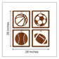 Set Of 4 Basketball, Baseball, Soccer, American Football, Framed Wooden Wall Art