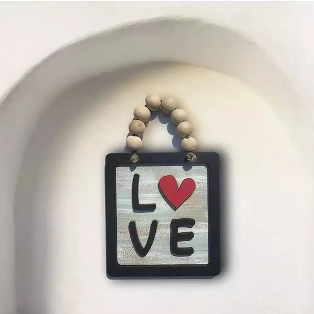 LOVE Square Wall Décor With Wooden Balls Hanging Rope