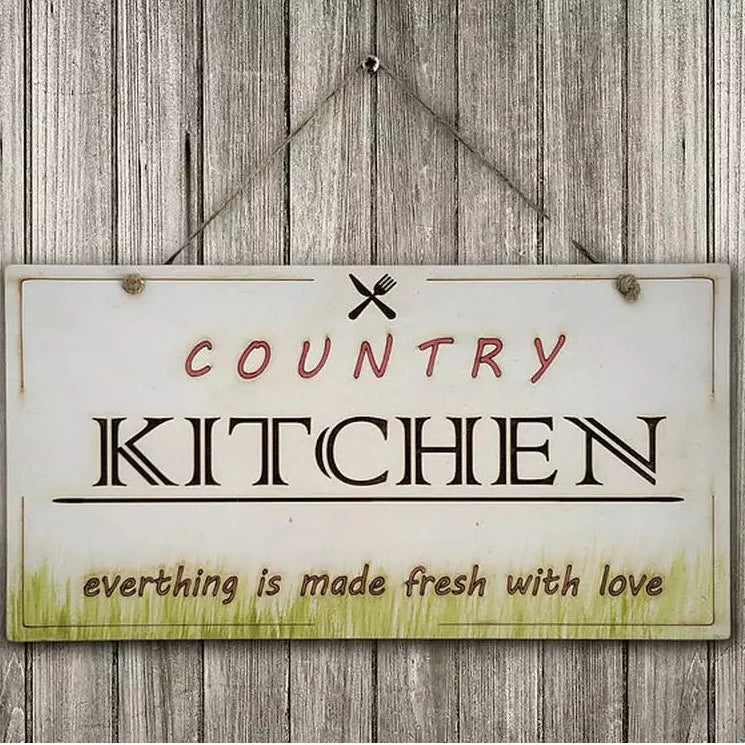 Country Kitchen Quote Rustic Wall Art - Ivory & Green