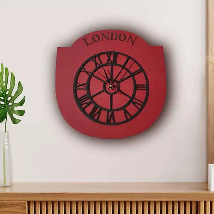 London Style Silent Wall Clock-Deep Red